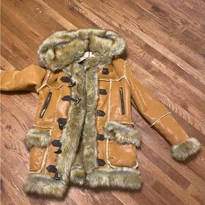 Black Label Tan Teddy Jacket with Faux Fur Trim